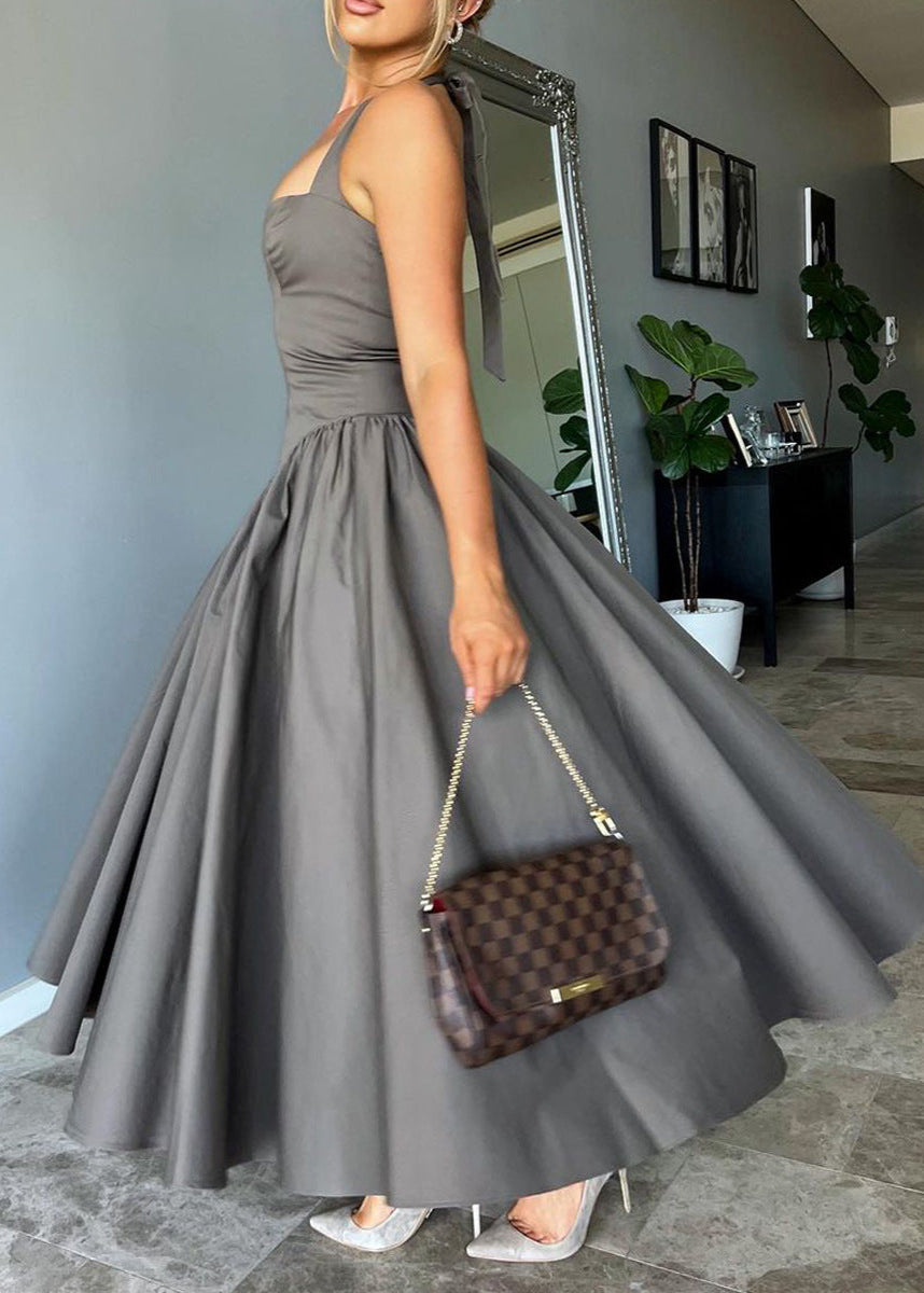 Anuj Halter Neck Bodycon Ruffle Maxi Dress In Grey