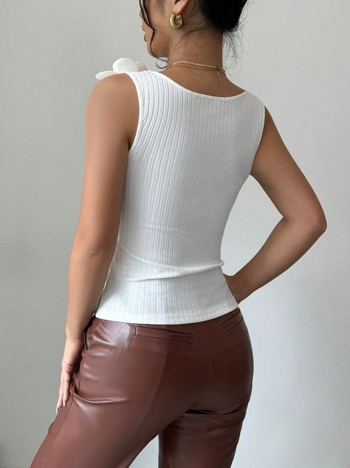 Ardith Flower Sleeveless Pearl Knit Top