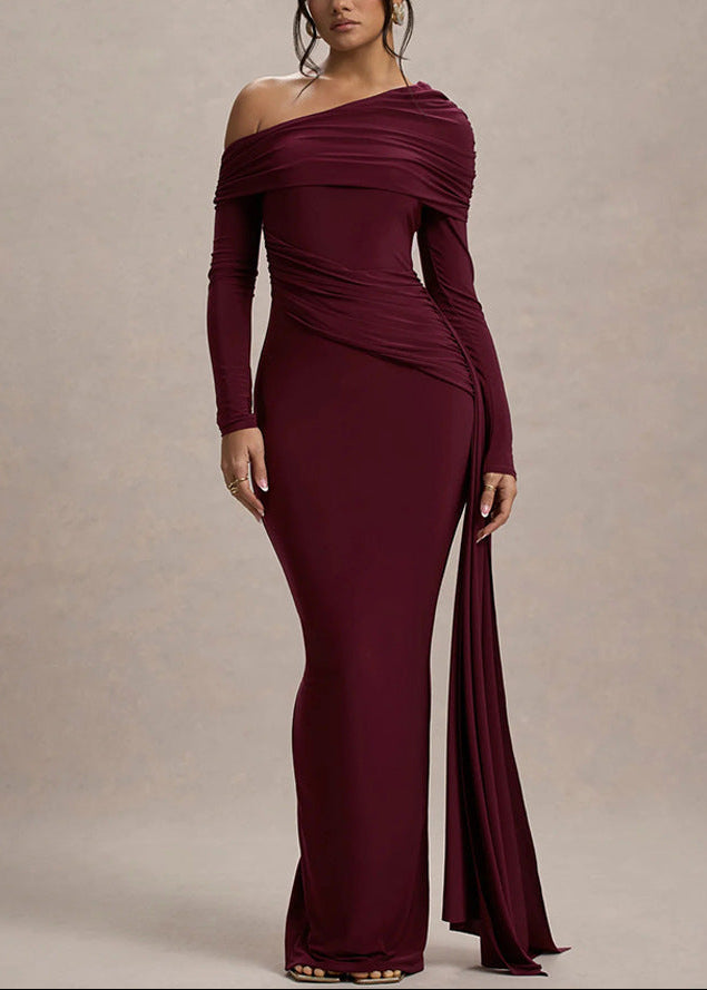 Dmitrijs One Shoulder Bodycon Ruch Maxi Dress