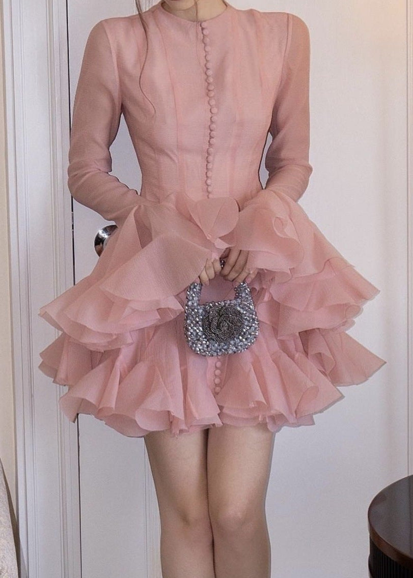 Mccartney Mesh Ruffle Mini Dress In Pink
