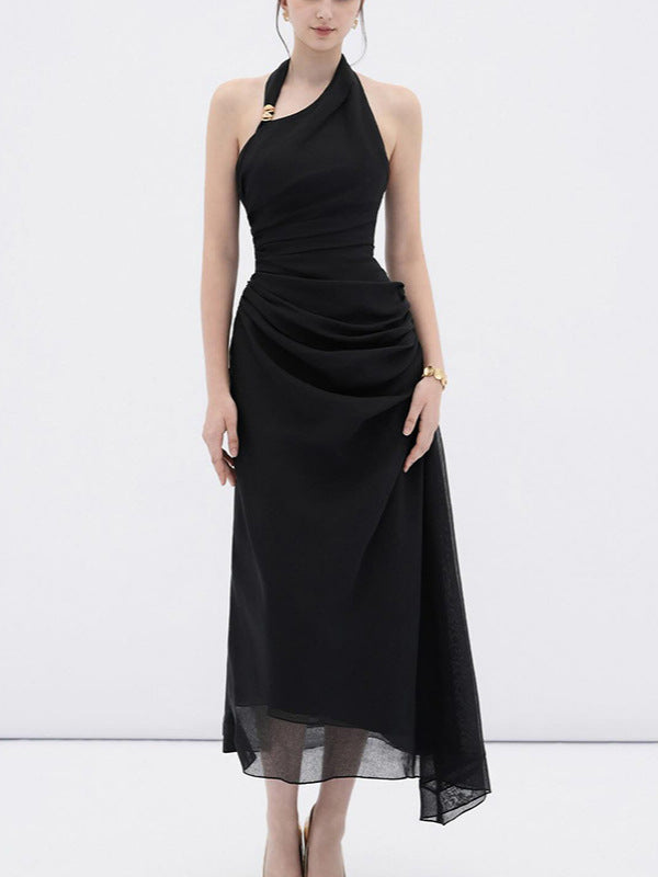 Eleanore Halter Neck Asymmetric Maxi Dress