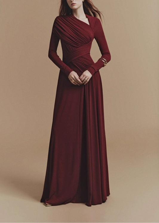 Derya Bodycon Asymmetric Ruch Maxi Dress