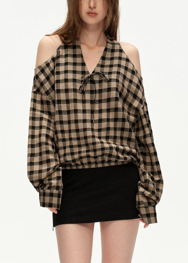 Durans Long Sleeve Cutout Grid Top