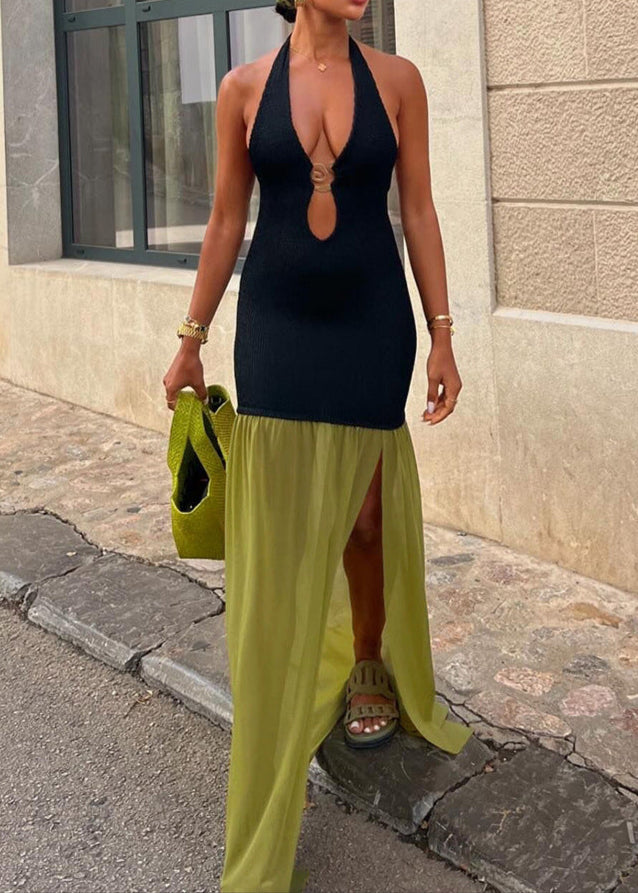 Anjelita Cutout Halter Neck Backless Split Maxi Dress