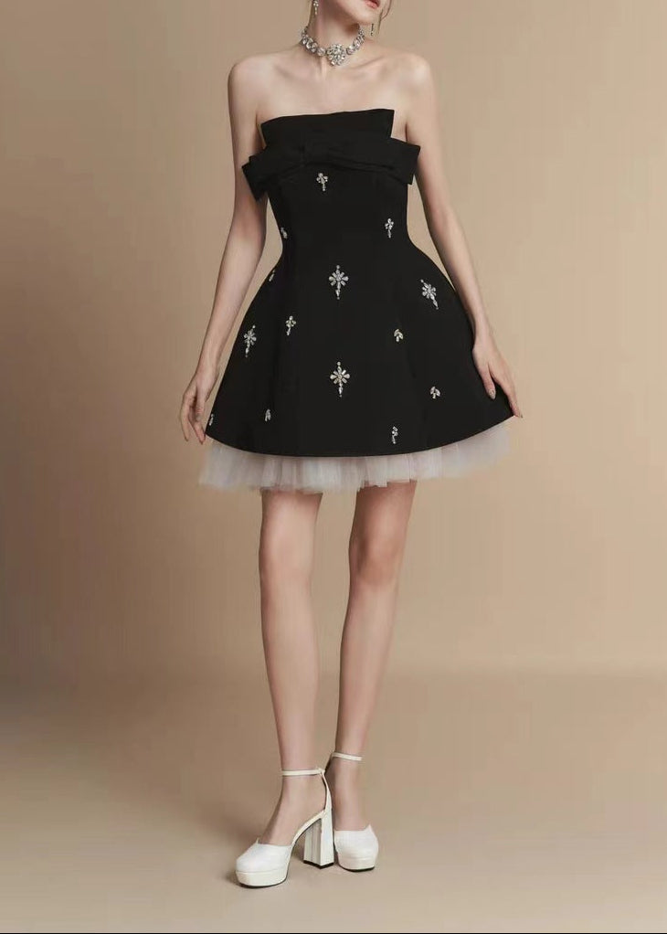 Brahim Crystal Bow Mesh Mini Dress