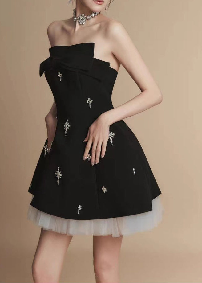 Brahim Crystal Bow Mesh Mini Dress