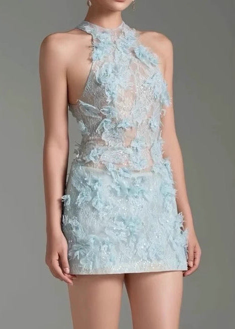 Gabrieli Flower Lace Mini Dress In Blue