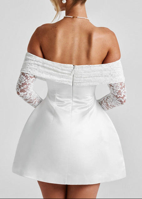 Ammar Off Shoulder Lace Ruch Mini Dress