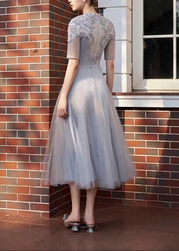 Edijs Embroidered Pearl Mesh Midi Dress