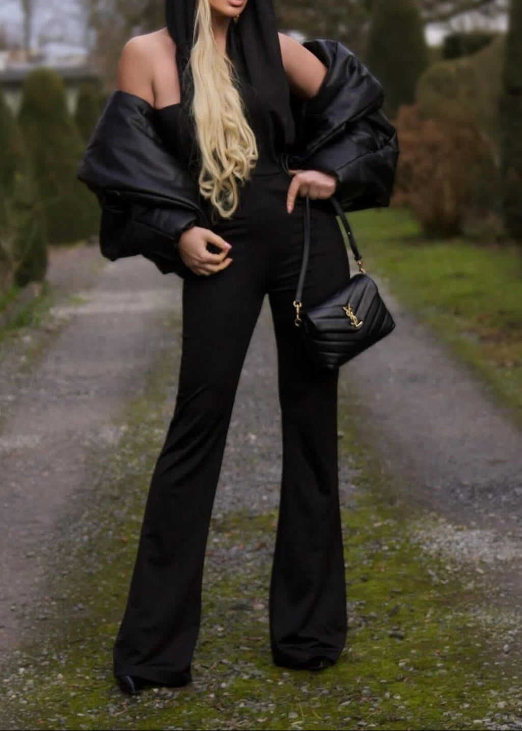 Aoko Cross Hooded Ruch Jumpsuit