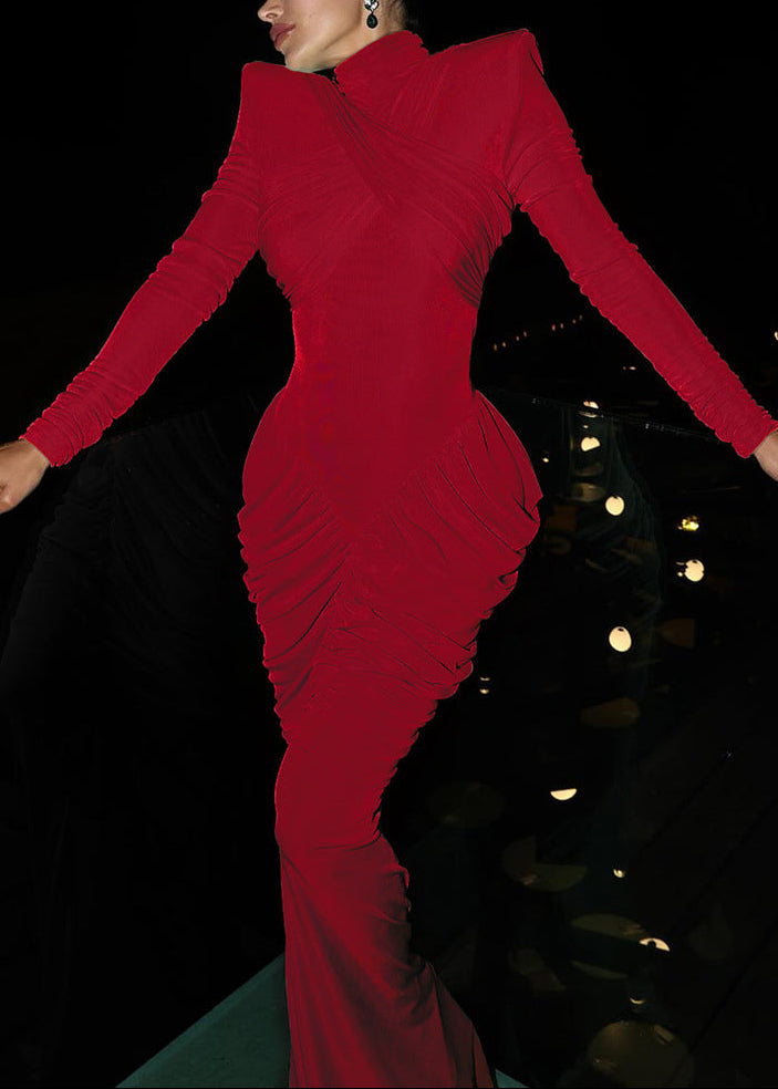 Domnall Backless Ruch Bodycon Maxi Dress In Red