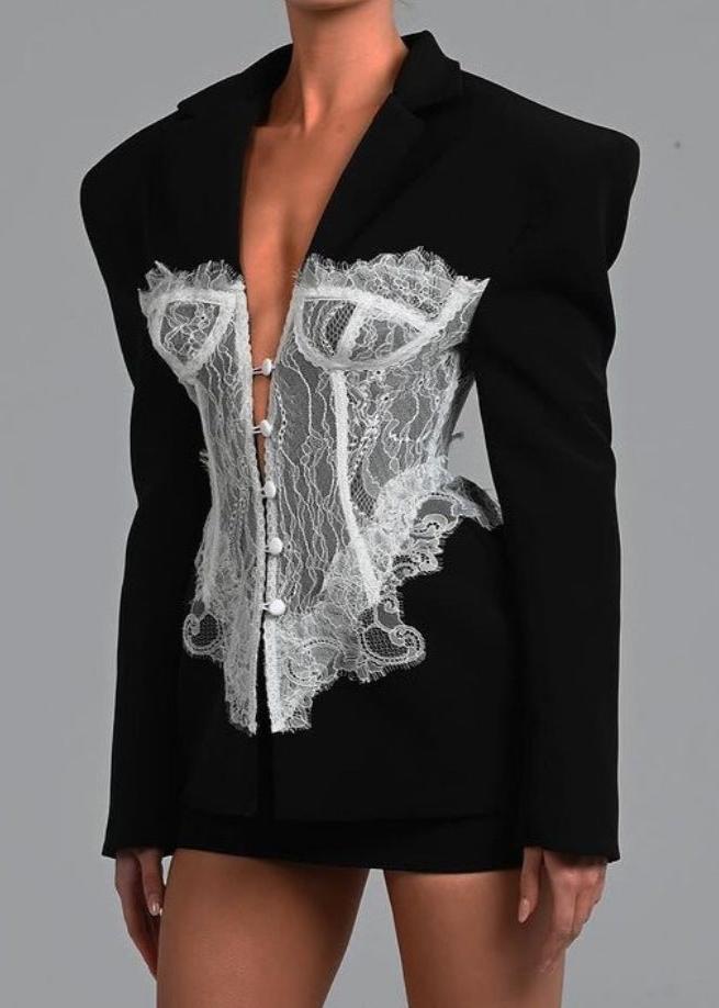 Luxe Lace Contrast Blazer Suit