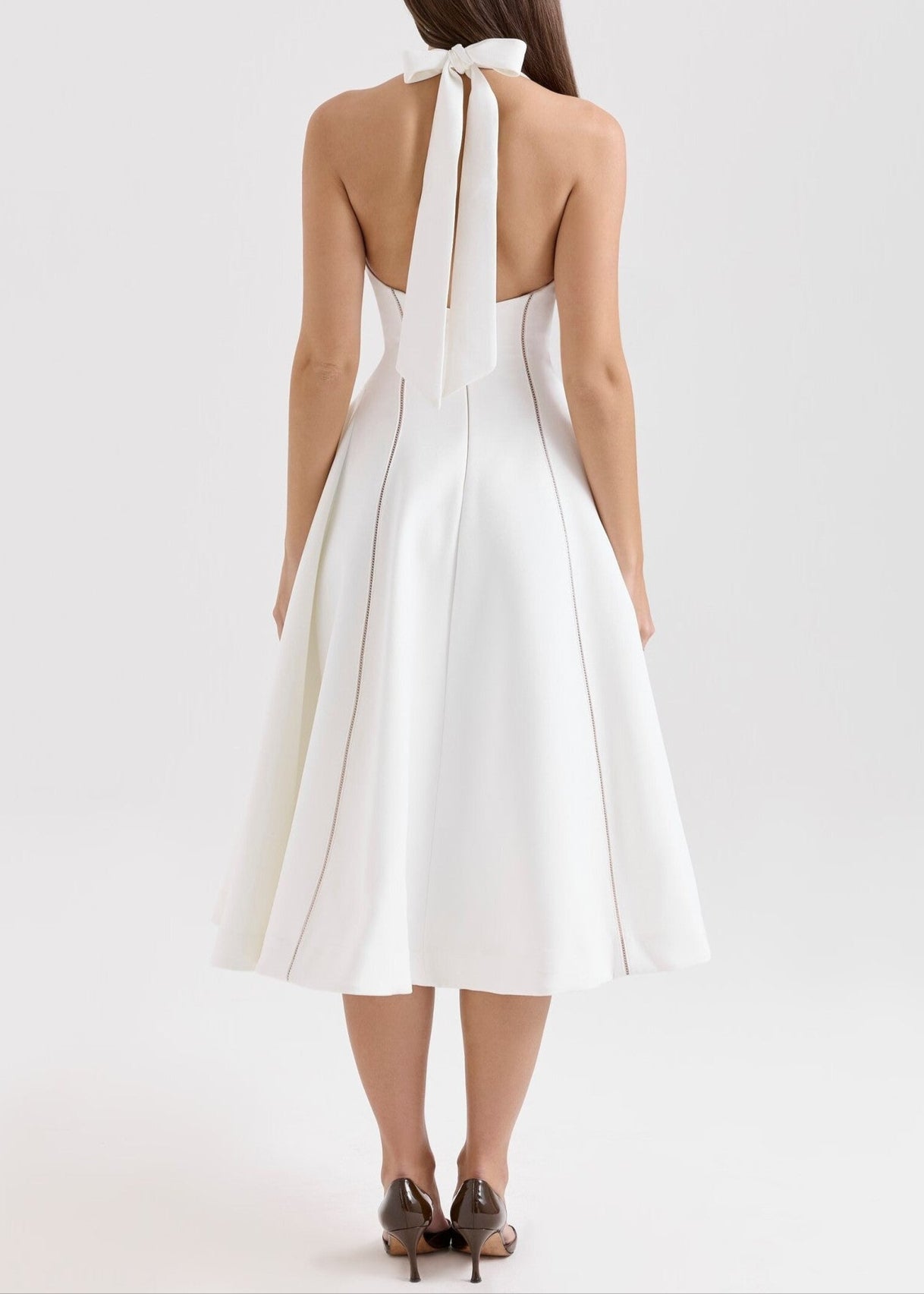 Begum Halter Neck Stripe Ruffle Midi Dress