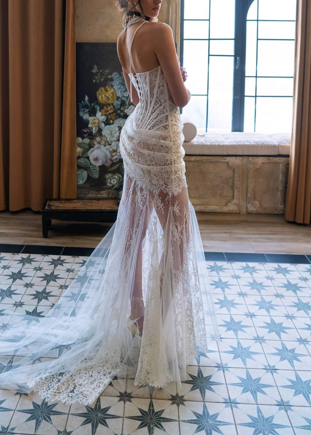 Arianwen Strapless Corset Lace Maxi Dress