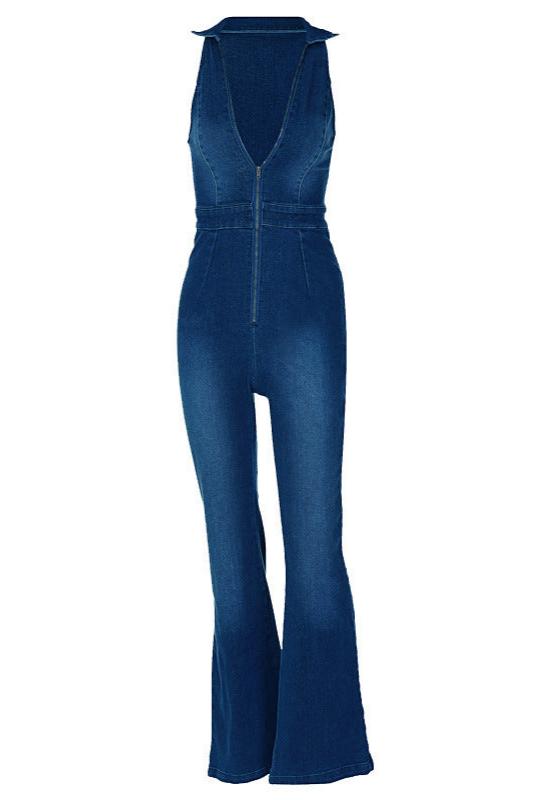 Tahoe Folded Collar Denim Jumpsuit