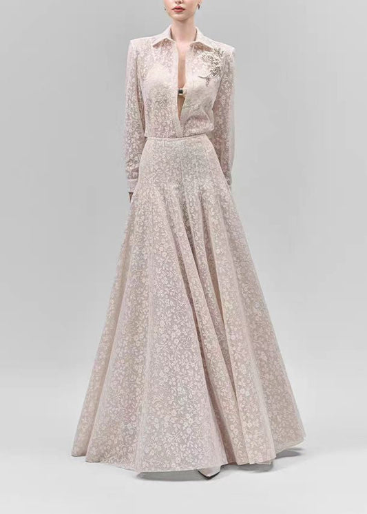 Duff Embroidered Floral Lace Skirt Set