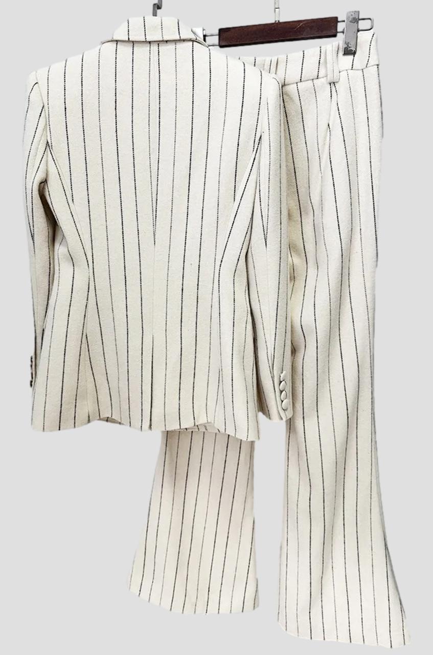 Facundus Cream Pinstripe Blazer & Pants Set