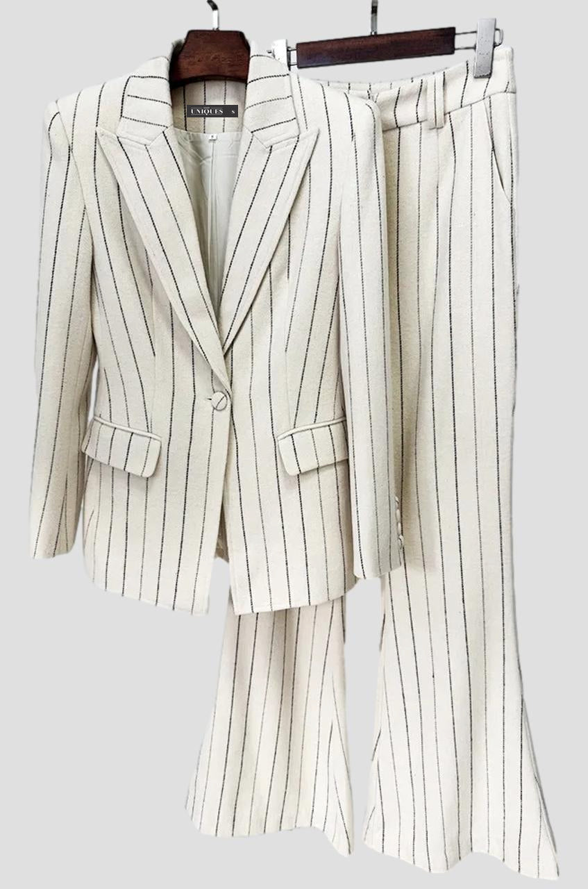Facundus Cream Pinstripe Blazer & Pants Set