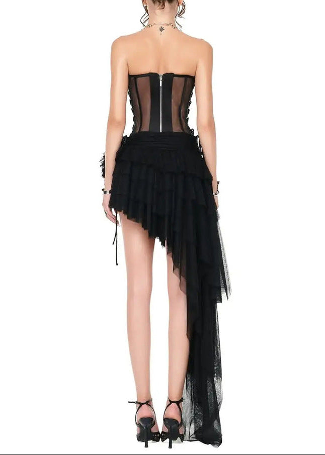 Dany Corset Mesh Asymmetric Mini Dress