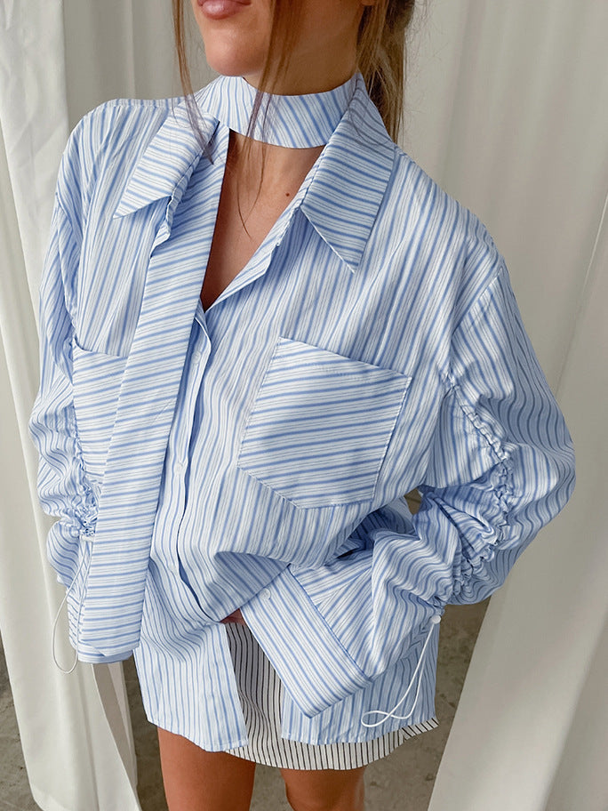 Elvia Stripe Drawstring Shirt