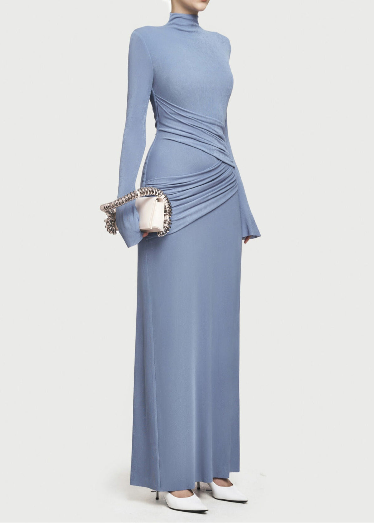 Anusha Ruch Bodycon Long Sleeve Maxi Dress In Blue