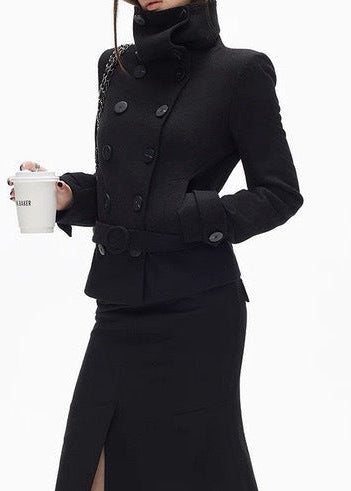 Djuro Funnel Neck Belt Jacket In Black