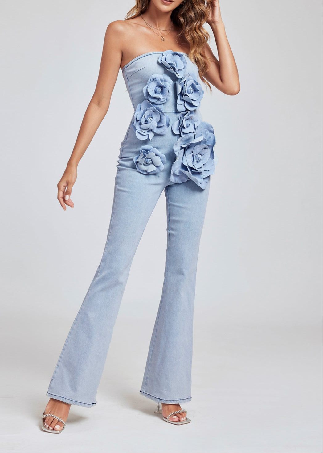 Bellamy Strapless Flower Bleached Jumpsuit