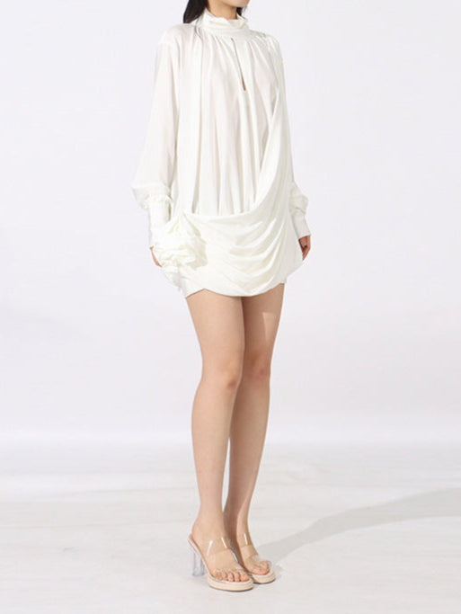 Arien Flower Cutout Mesh Ruch Mini Dress In White