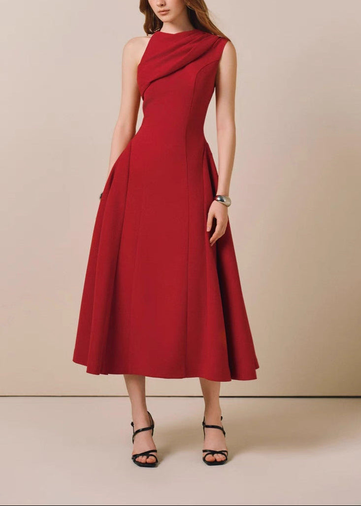 Detta Sleeveless Asymmetric Ruch Midi Dress