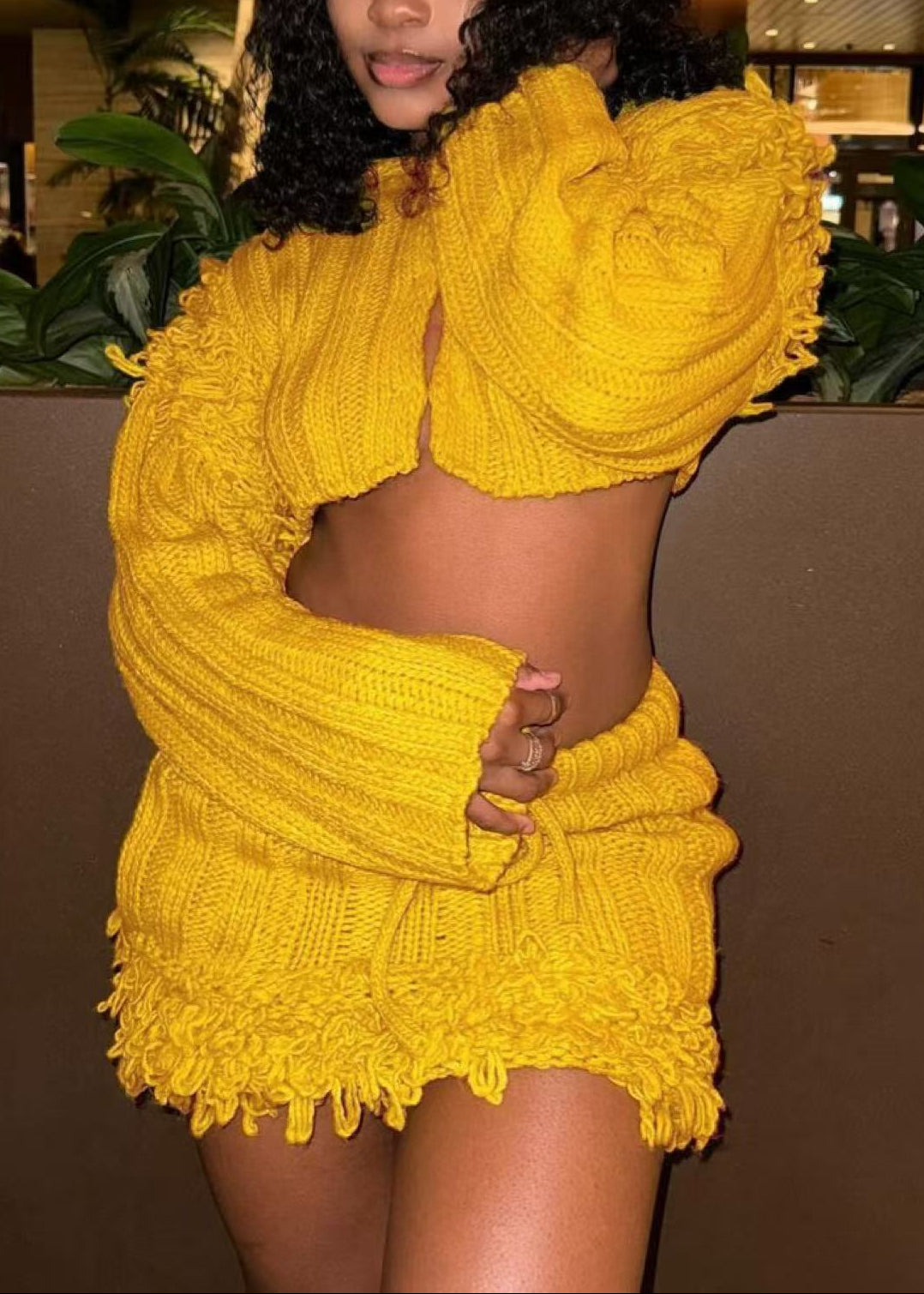 Delara Fringe Knit Skirt Set