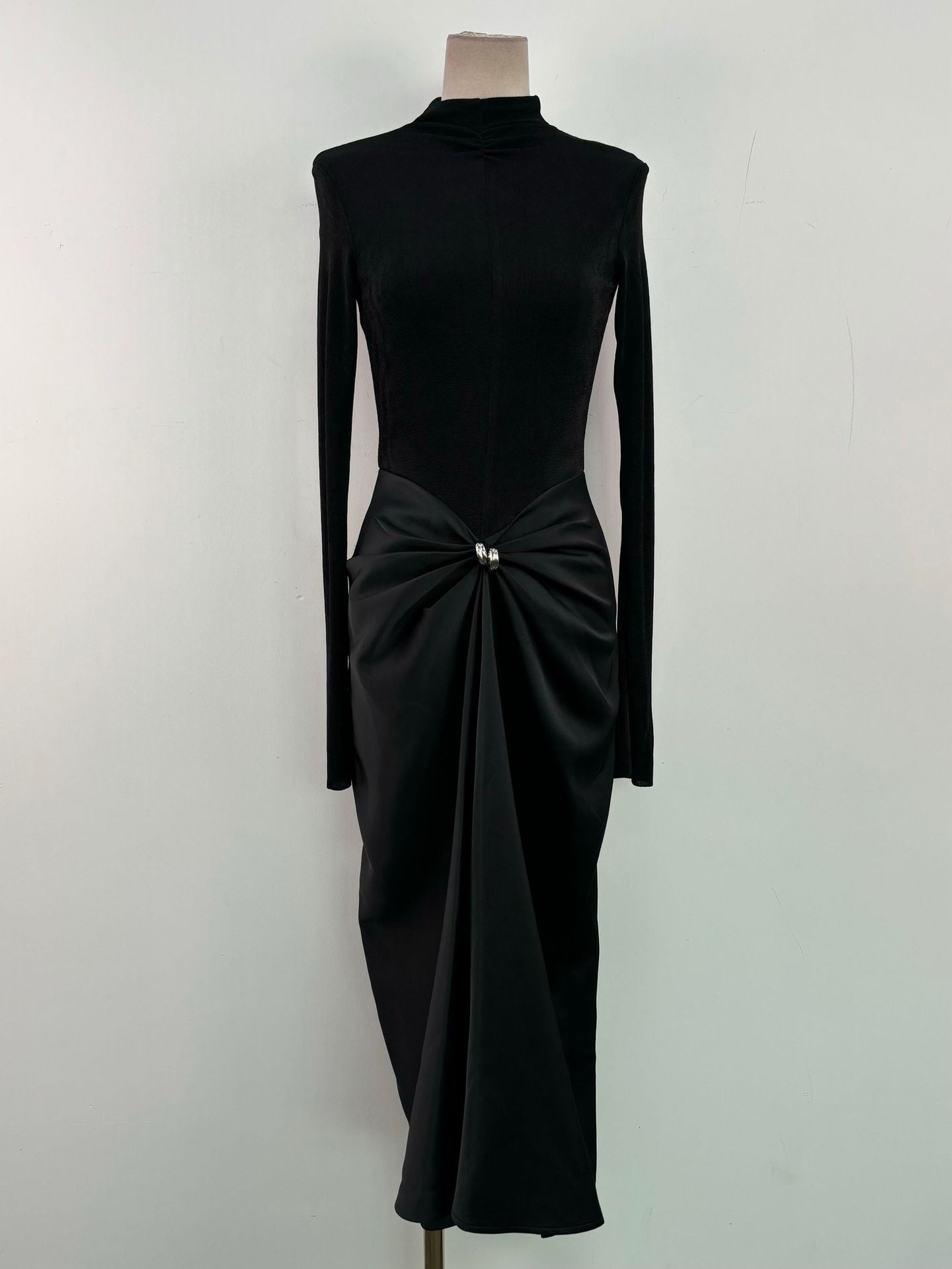 Ariane Bodycon Deconstruct Ruch Maxi Dress In Black