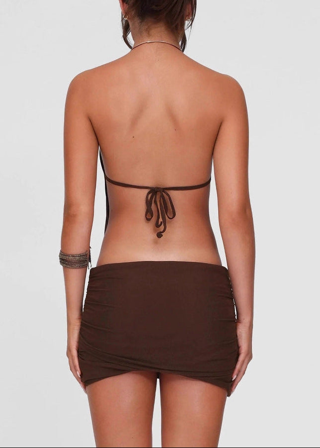 Chizuru Halter Neck Backless Ruch Mini Dress