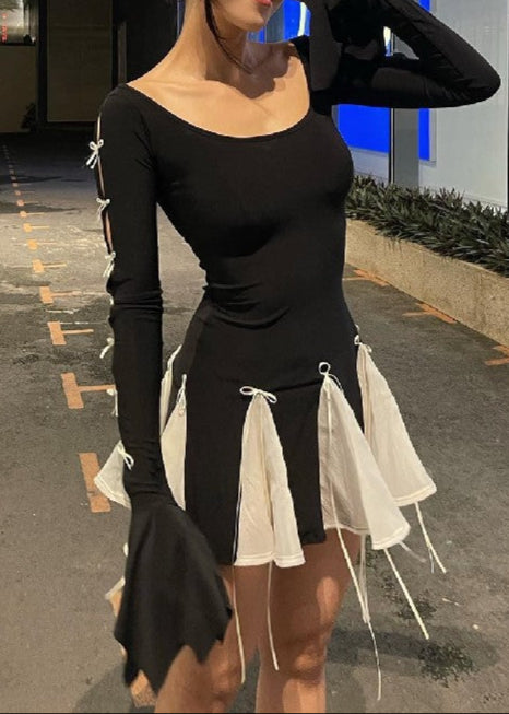 Divya Bow Ruffle Fringe Mini Dress