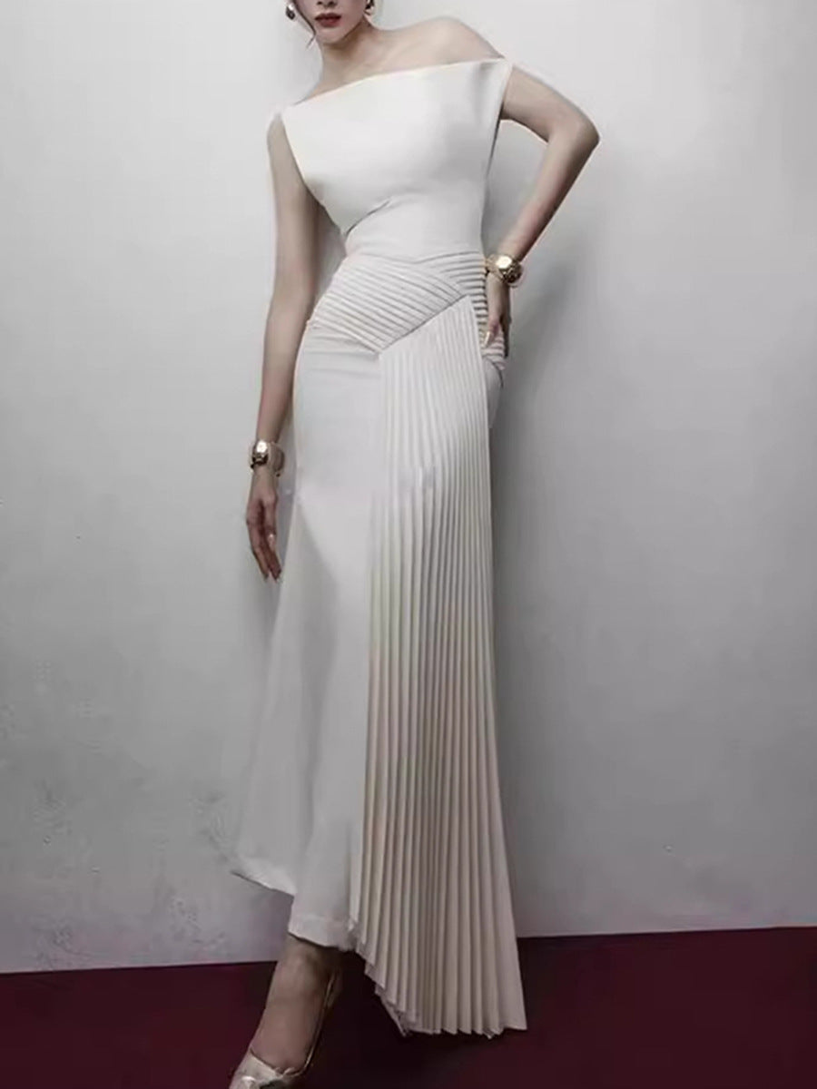 Dimitri One Shoulder Asymmetric Ruch Maxi Dress