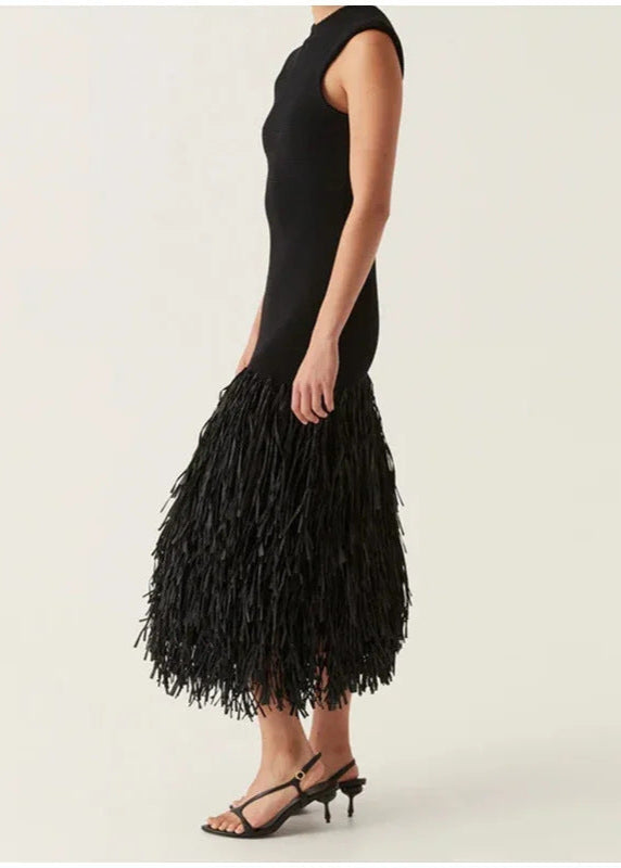 Becalel Fringe Backless Maxi Dress