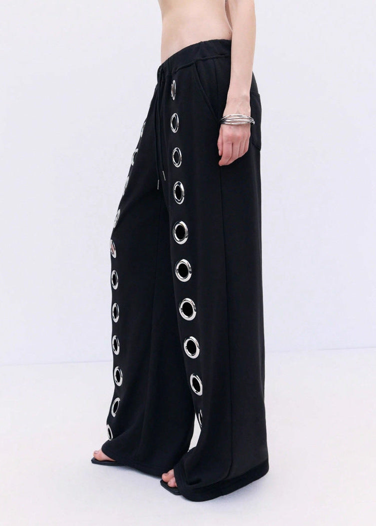 Faiza Eyelet Hooded Pants Set In Black