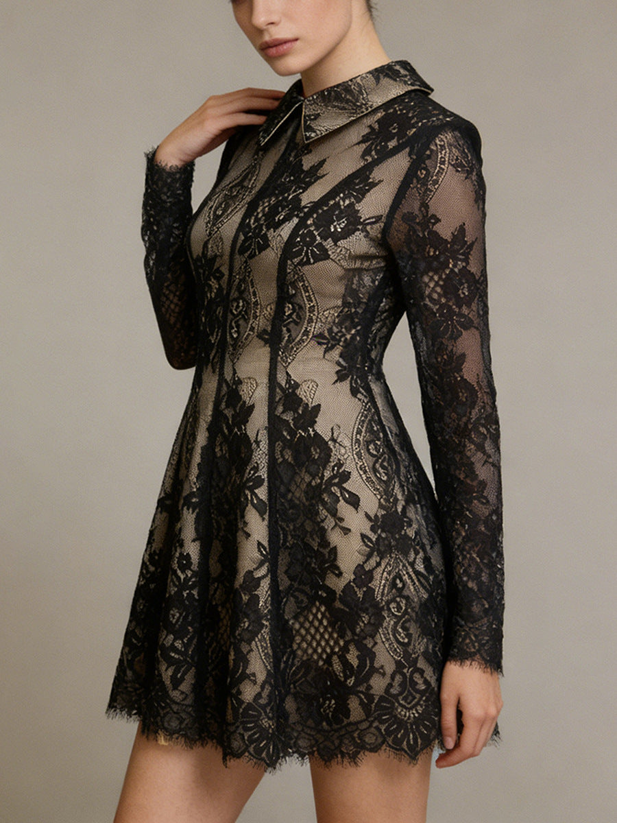 Farai Lapel Lace Mini Dress