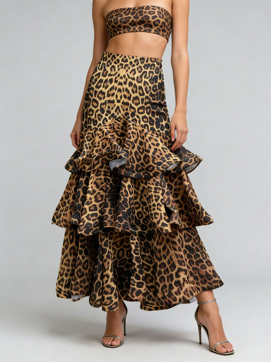 Carmelo Leopard Tiered Maxi Skirt