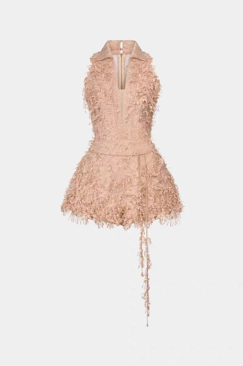 Chastity Halter Neck Lace Fringe Playsuit