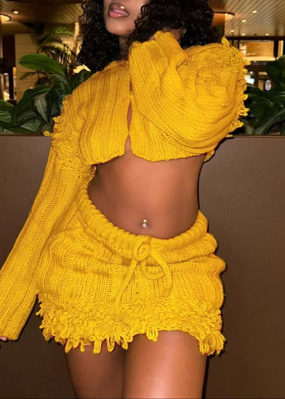Delara Fringe Knit Skirt Set