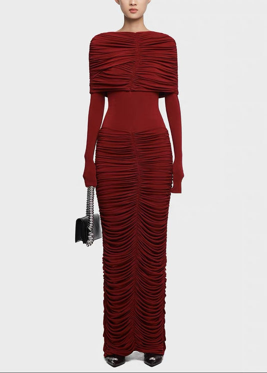 Axela Ruch Drawstring Maxi Dress In Red