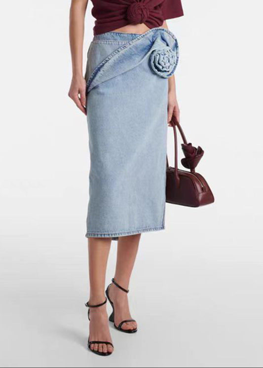 Bernt Flower Deconstruct Denim Midi Skirt
