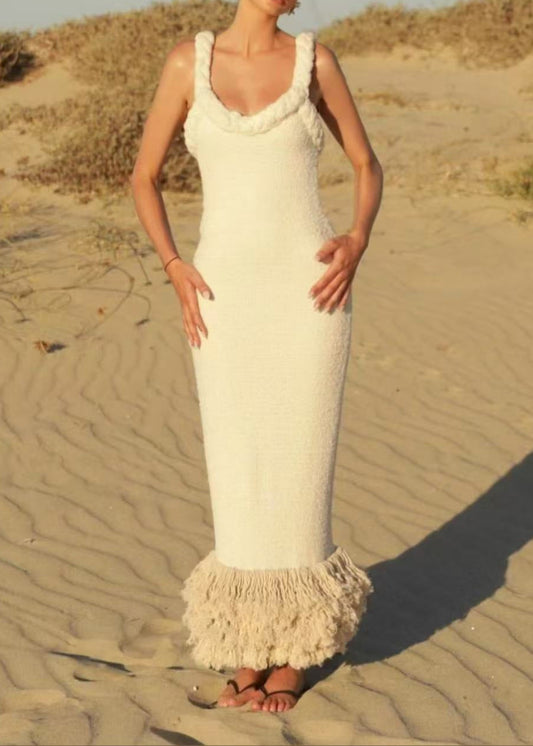 Amabel Bodycon Fringe Twist Knit Maxi Dress