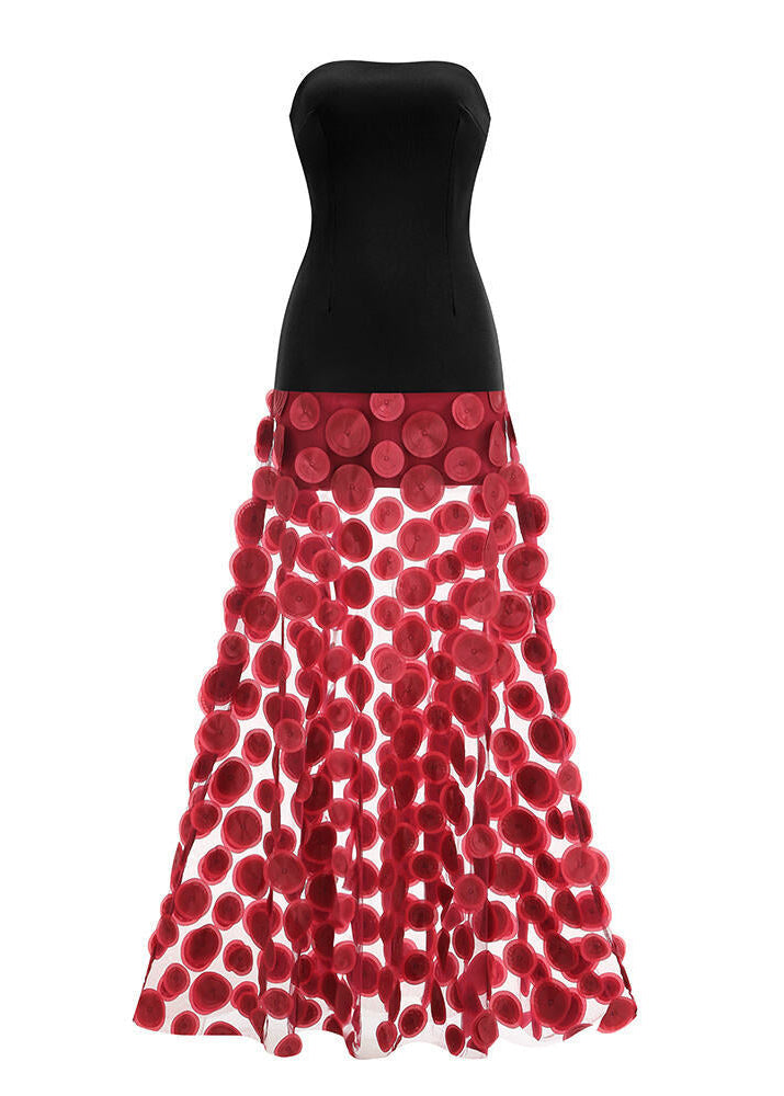 Boyan Dot Strapless Maxi Dress In Red