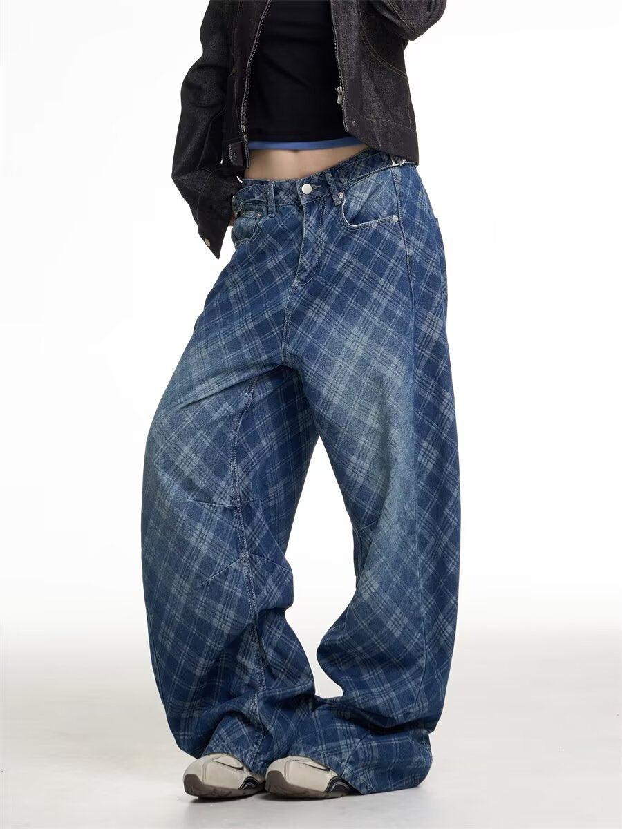 Emiliya Grid Barrel Jeans