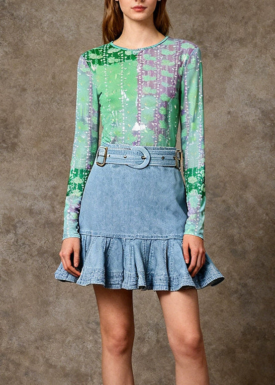 Drakon Ruffle Denim Mini Skirt