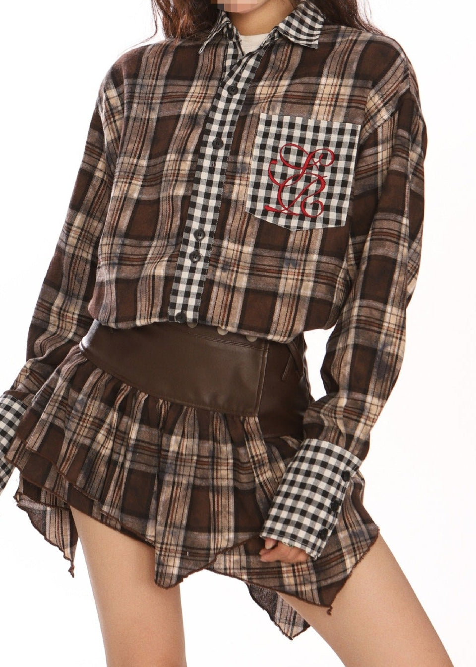 Derren Grid Deconstruct Leather Skirt Set