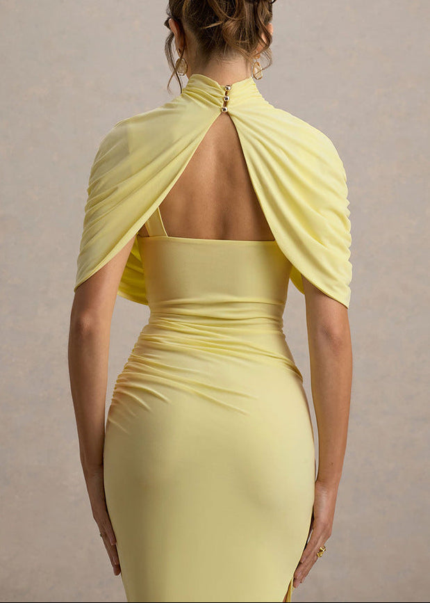 Domitian Asymmetric Bodycon Shawl Midi Dress