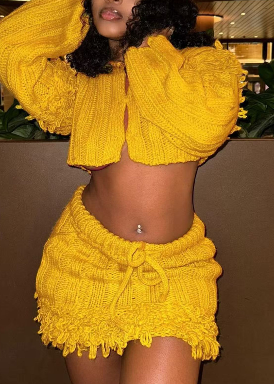 Delara Fringe Knit Skirt Set