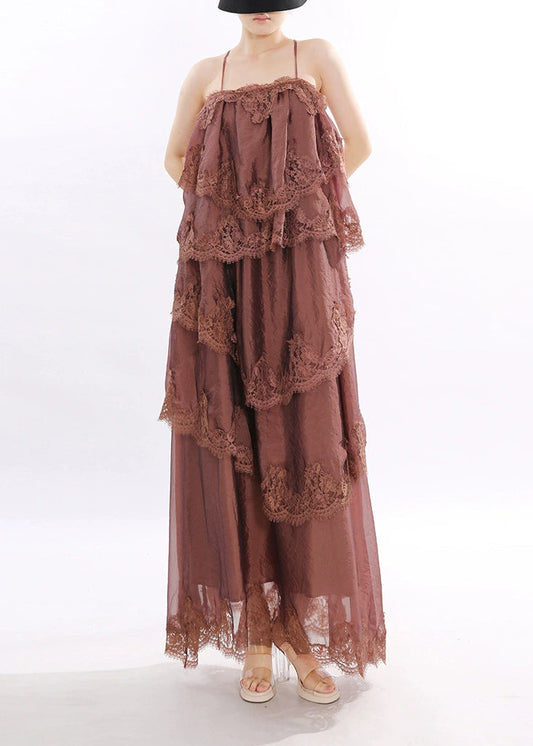Djibril Spaghetti Lace Maxi Tiered Dress